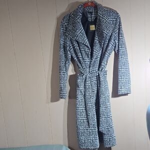 Sugar Rain Black and White Tie Belt Coat Women's Size Small NWT